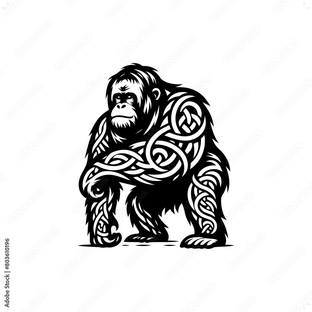 orangutan silhouette in animal celtic knot, irish, nordic illustration orangutan silhouette in animal celtic knot, irish, nordic illustration