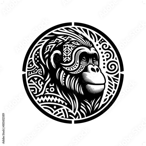 orangutan silhouette in animal ethnic, polynesia tribal illustration