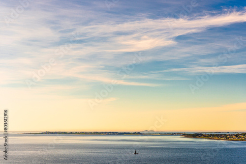  top view of a sunset over The city of Alesund and the sea during a sunny evening, Norway © fruttuoso