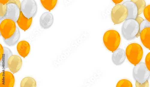 Vector illustration of white, orange, yellow and silver balloons background.