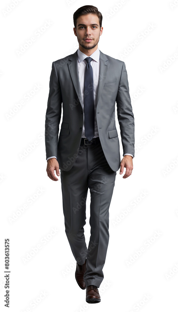 A young businessman walking forward, isolated on a transparent background A young businessman walking forward, isolated on a transparent background