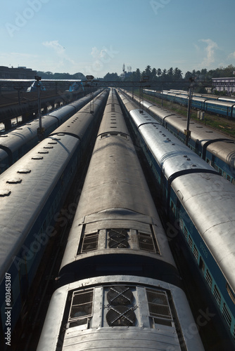 Trains at train station. Trivandrum, Kerala, India photo