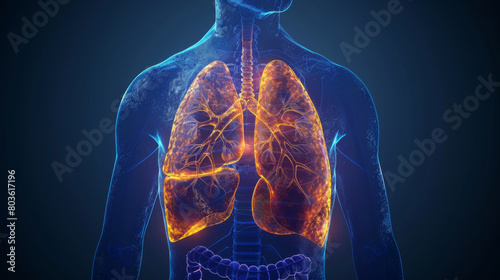 Stunning 3D visualization of the human respiratory system, highlighting the intricate structure of lungs and airways.
