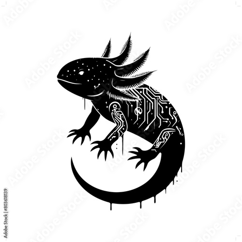 salamander; axolotl silhouette in animal cyberpunk, modern futuristic illustration