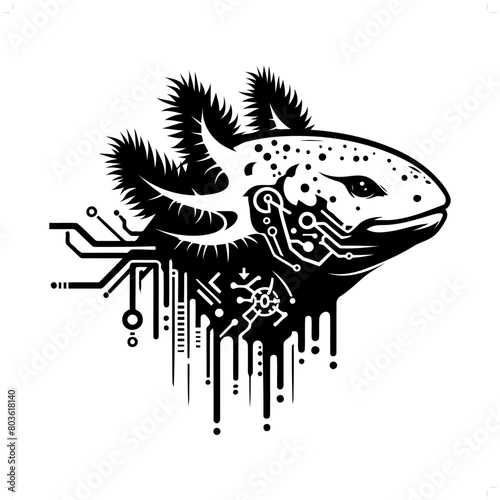 salamander; axolotl silhouette in animal cyberpunk, modern futuristic illustration