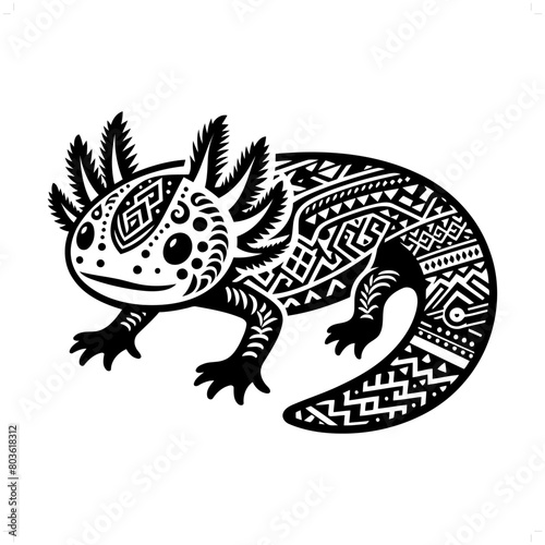 salamander; axolotl silhouette in animal ethnic, polynesia tribal illustration