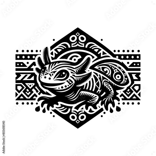 salamander; axolotl silhouette in animal ethnic, polynesia tribal illustration