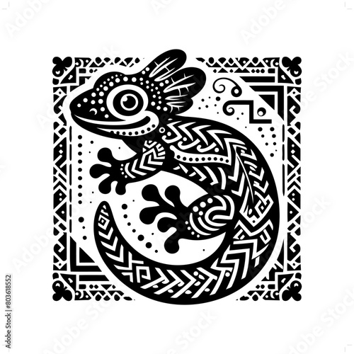 salamander; axolotl silhouette in animal ethnic, polynesia tribal illustration