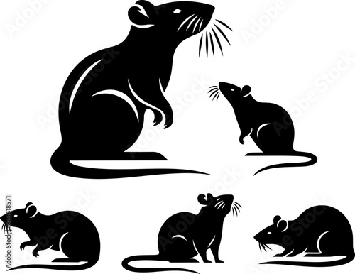 Silhouette de rat ou souris, simple design noir isolé du fond blanc photo