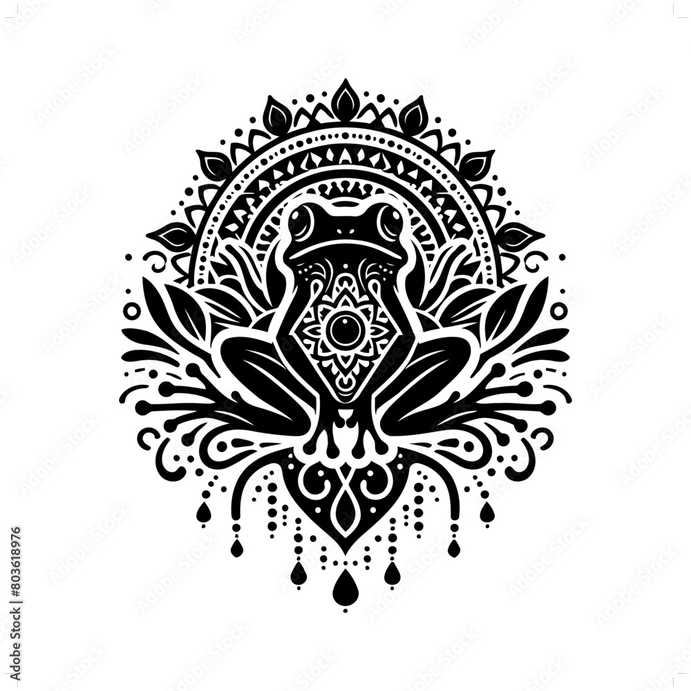 Obraz premium frog, toad silhouette in bohemian, boho, nature illustration