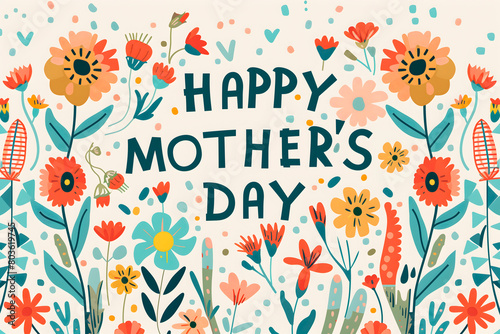 Illustration of the text 'Happy Mother's Day,' surrounded by flowers
