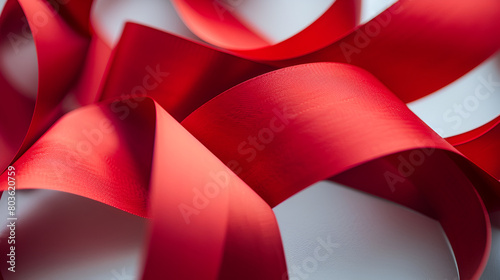 red ribbon on white background, Red ribbon beautiful spiral rolls on a white background. Close up.