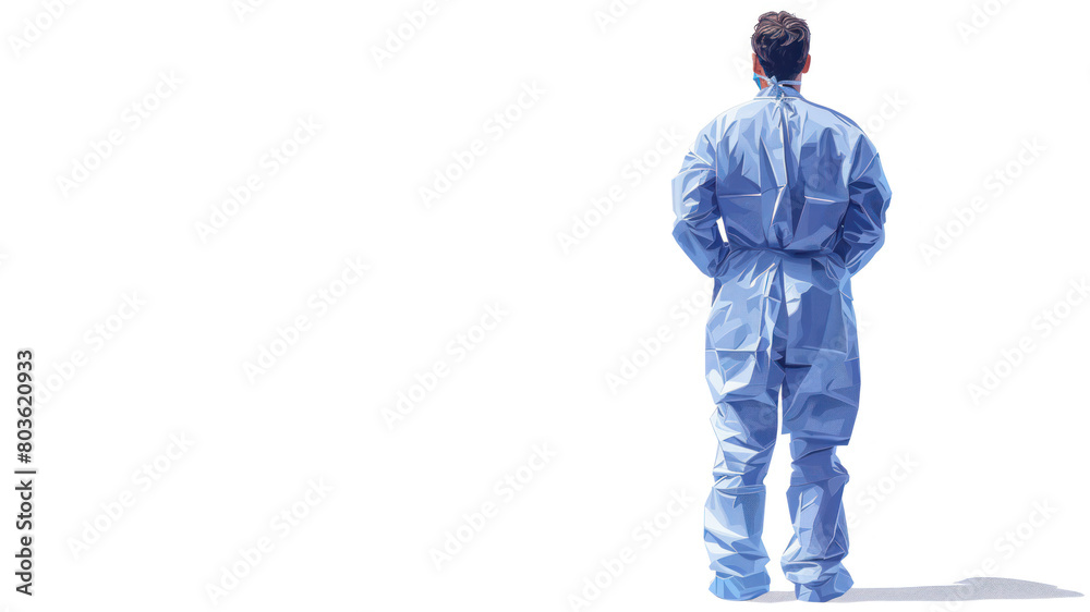Illustration of surgeon standing wearing a uniform for surgery Illustration of surgeon standing wearing a uniform for surgery