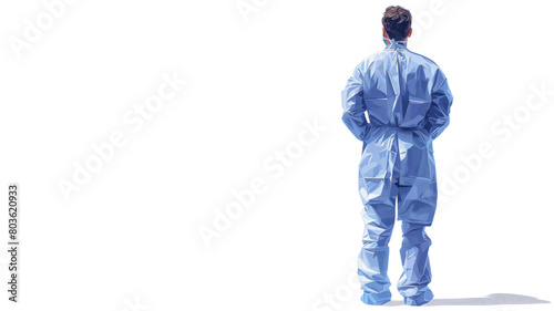 Illustration of surgeon standing wearing a uniform for surgery