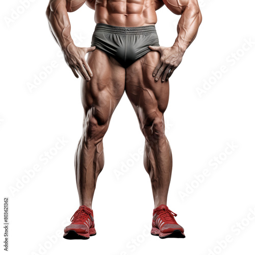 Male body with strong legs and big muscles, isolated on transparent background