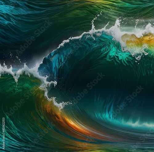 Multicolored Glass Background green colour in the glass An ocean wave isolated on transparent background. photo