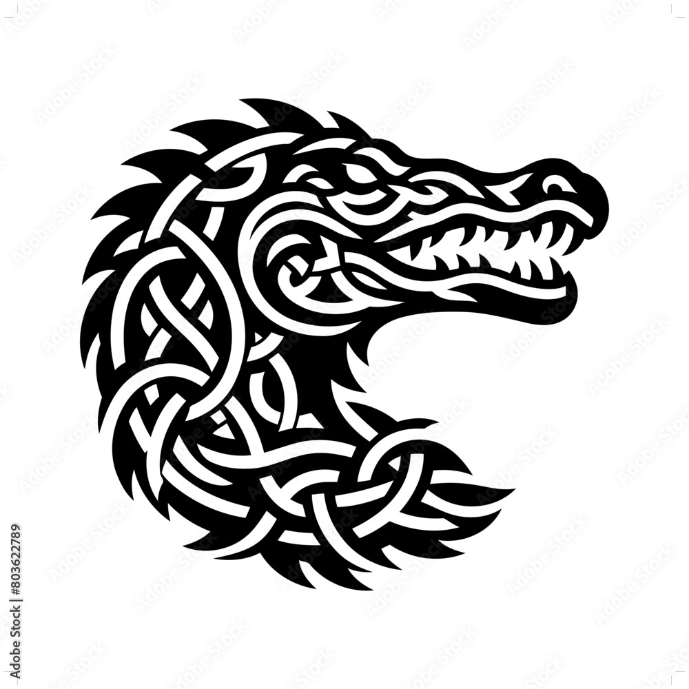 alligator; crocodile silhouette in animal celtic knot, irish, nordic illustration