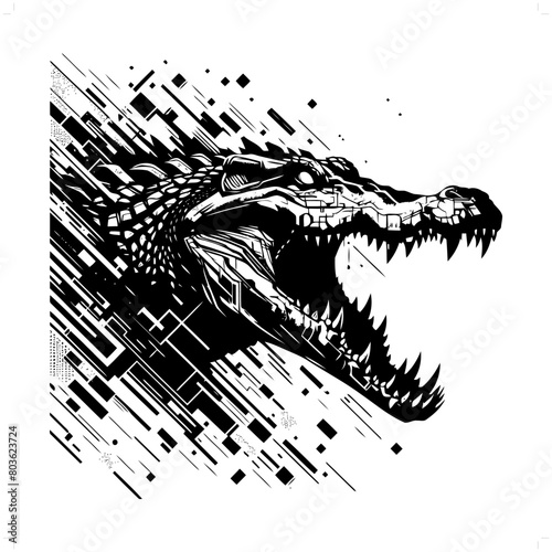 alligator; crocodile silhouette in animal cyberpunk, modern futuristic illustration