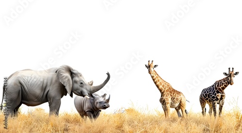 Diverse African wildlife coexisting in a vast untamed savanna landscape