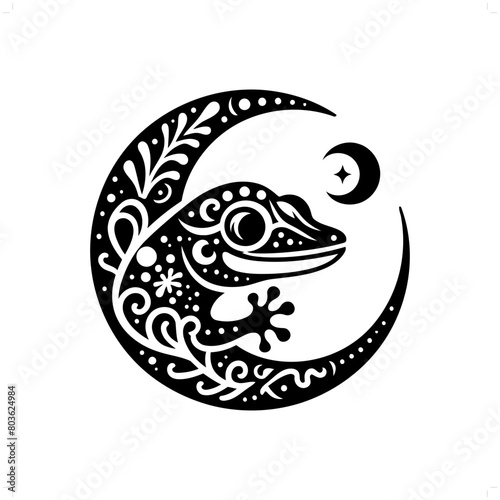 gecko reptile silhouette in bohemian  boho  nature illustration