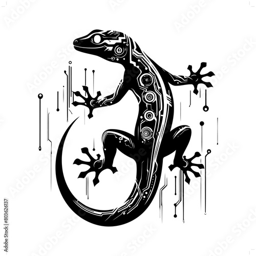 gecko reptile silhouette in animal cyberpunk, modern futuristic illustration