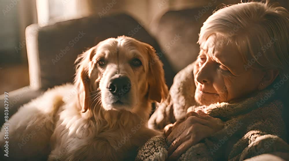 A Picture of Serenity: An Elderly Woman and Her Dog Enjoy a Tranquil Afternoon in Their Living Room A Picture of Serenity: An Elderly Woman and Her Dog Enjoy a Tranquil Afternoon in Their Living Room