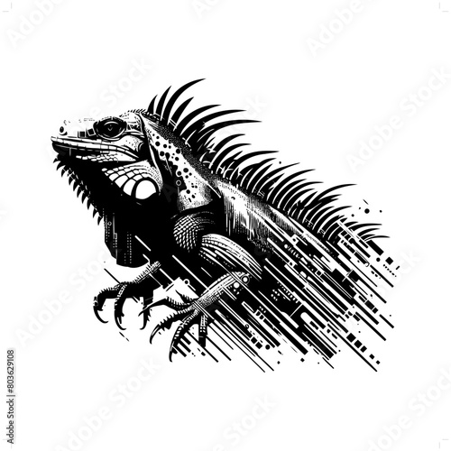 iguana reptile silhouette in animal cyberpunk, modern futuristic illustration