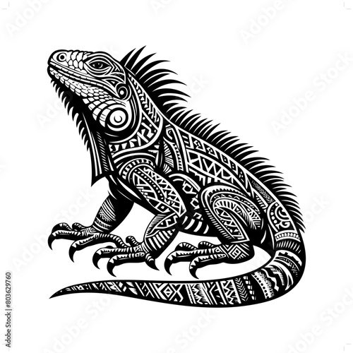 iguana reptile silhouette in animal ethnic, polynesia tribal illustration