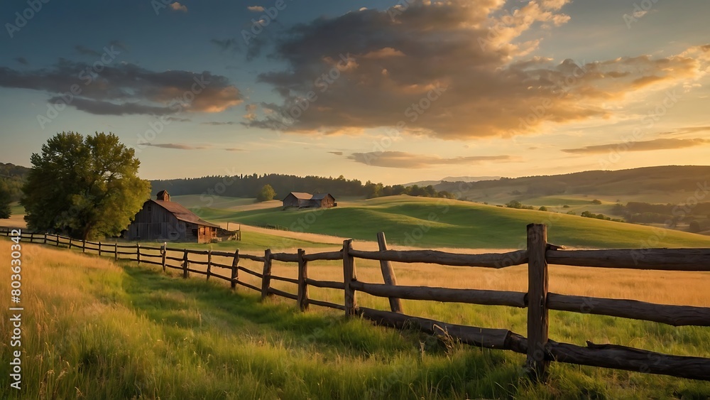 sunset over the field Golden Countryside Tranquil Sunset Over Rural Landscape