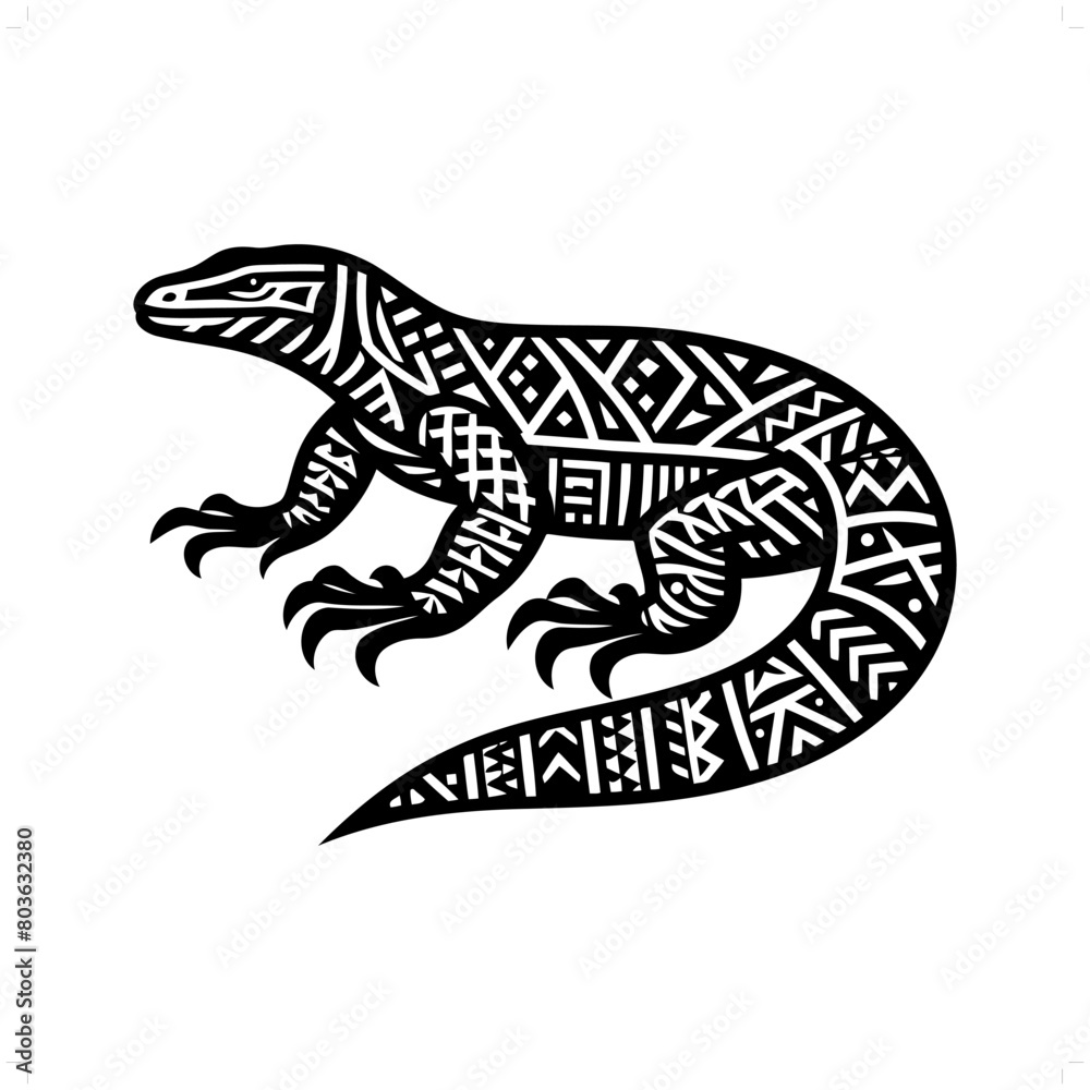 komodo dragon silhouette in animal ethnic, polynesia tribal illustration komodo dragon silhouette in animal ethnic, polynesia tribal illustration