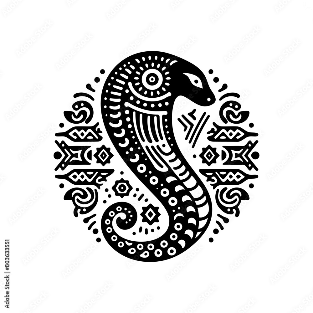 Naklejka premium snake, cobra silhouette in bohemian, boho, nature illustration
