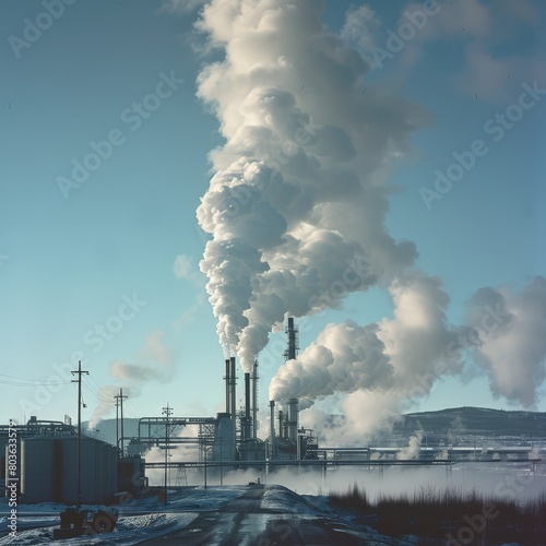 A large industrial plant is spewing smoke into the sky