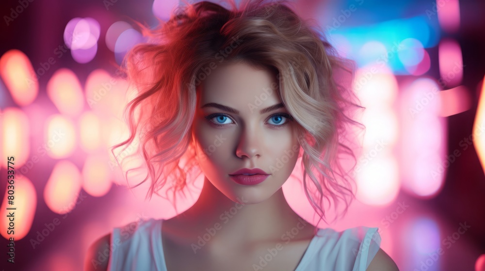美しい女性ポートレートとピンク色ぼかし背景,Generative AI AI画像 美しい女性ポートレートとピンク色ぼかし背景,Generative AI AI画像