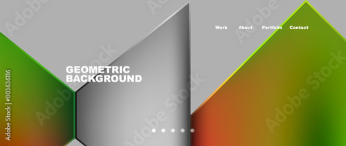 A geometric background with green and red triangles on a gray backdrop, resembling a modern facade or flooring design in a building
