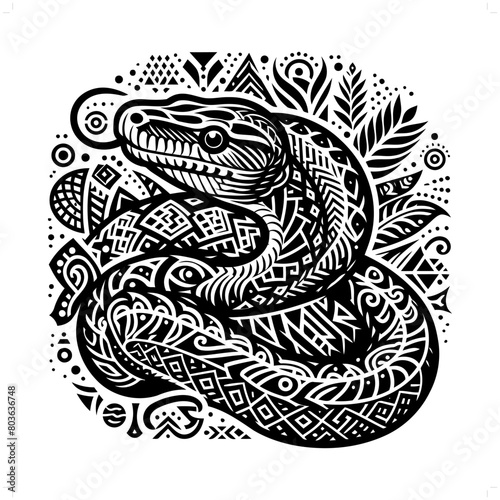 snake, silhouette in animal ethnic, polynesia tribal illustration