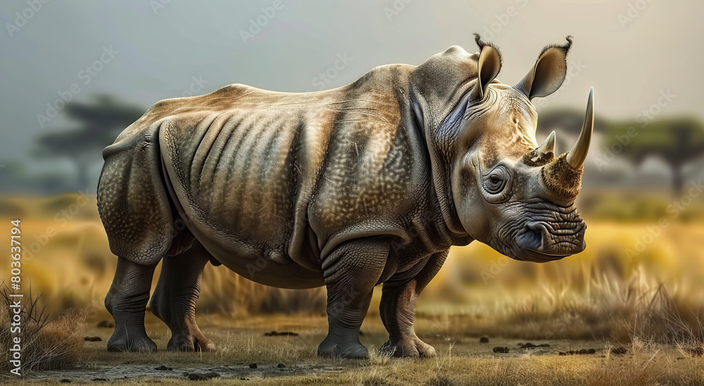 Fototapeta premium Indian Rhinoceros (Rhinoceros unicornis), is a Rhinoceros Species Native to the Indian Subcontinent