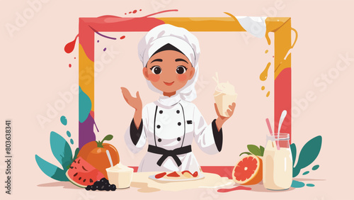 Adorable Hijab Chef - Elegance Within Vibrant Frame and Colorful Splatters. EPS 10.