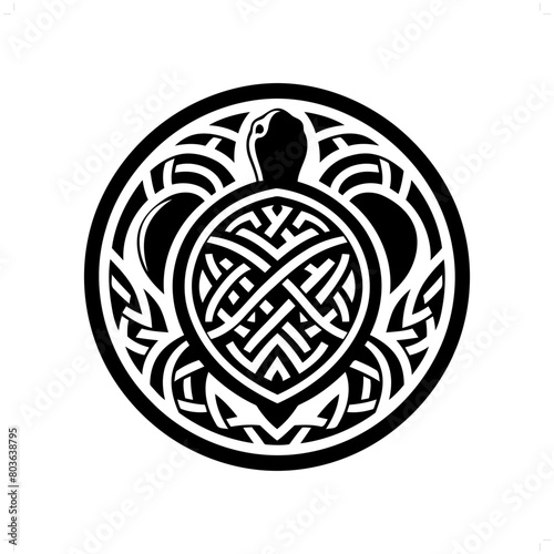 turtle, tortoise silhouette in animal celtic knot, irish, nordic illustration