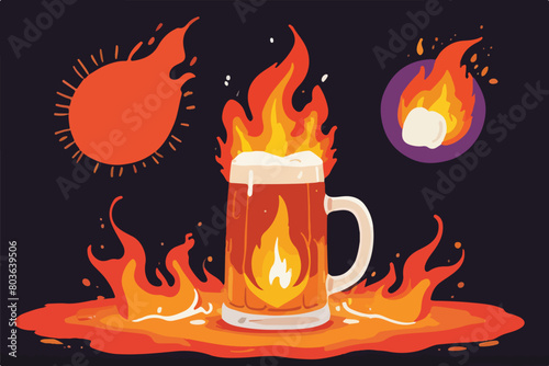 Vector Illustration Template of Beer Beverages with Dynamic Fire Spark Effects for Engaging and Vibrant Design Projects.