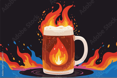 Vector Illustration Template of Beer Beverages with Dynamic Fire Spark Effects for Engaging and Vibrant Design Projects.