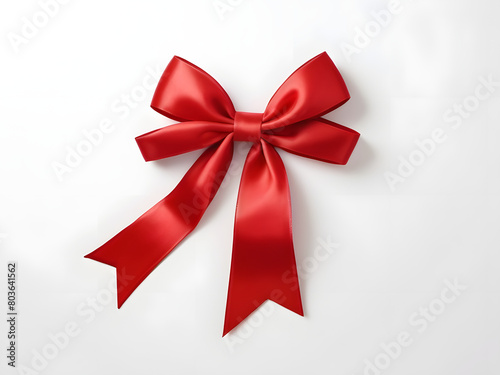 realistic red bow with ribbon isolated on white background