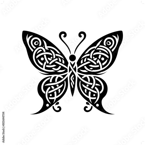 butterfly silhouette in animal celtic knot, irish, nordic illustration