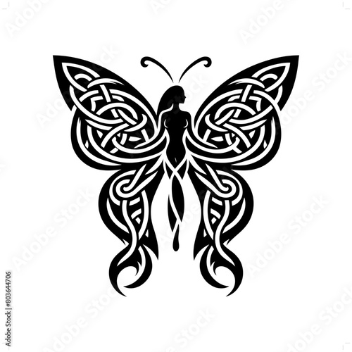 butterfly silhouette in animal celtic knot, irish, nordic illustration