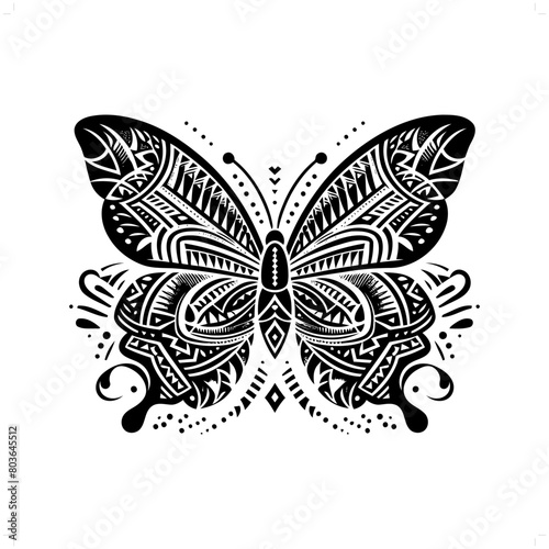 butterfly silhouette in animal ethnic, polynesia tribal illustration