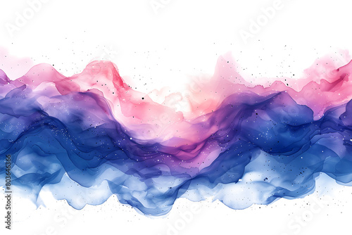 Indigo and pink watercolor splatter abstract backdrop on transparent background.