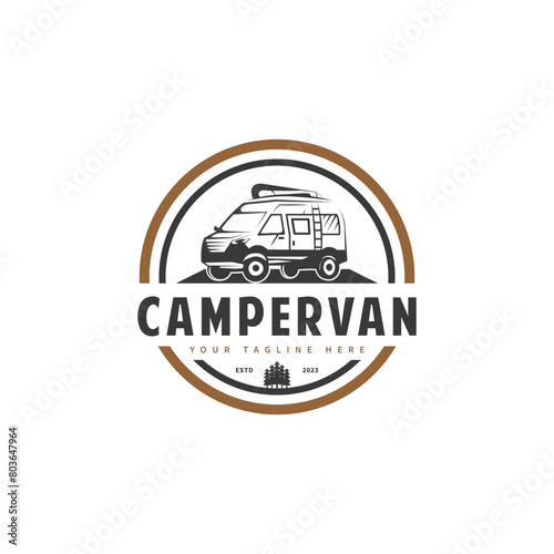 Recreational vehicle illustration for Camper van emblem badge logo design
