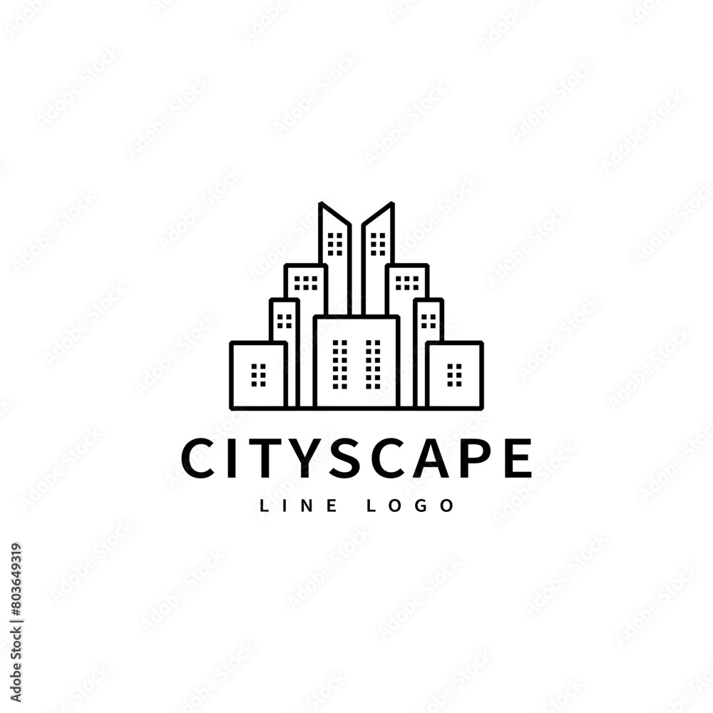 city scape vector illustration line art logo design for building 2