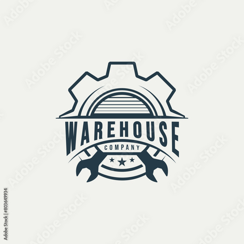 Vintage garage building badge logo design illustration 2