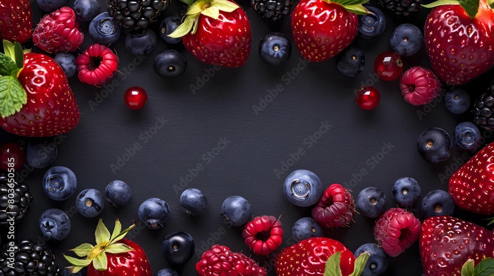 Vibrant and Healthy Assortment of Fresh Berries on Dark Background Vibrant and Healthy Assortment of Fresh Berries on Dark Background
