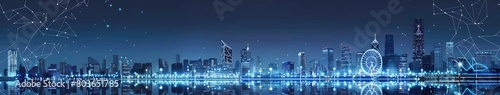 Night city panorama, town infrastructure illustration 